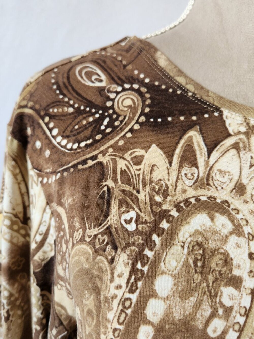 Chico's Women's Size 2/12-14 (L) Brown Paisley Print 3/4 Sleeve Round Neck Top - Picture 5 of 14